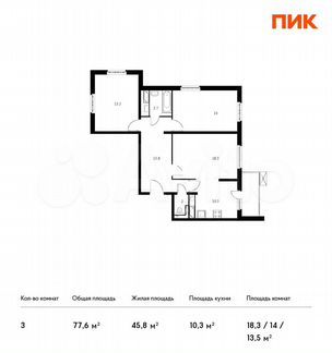 3-к квартира, 77.6 м², 21/25 эт.