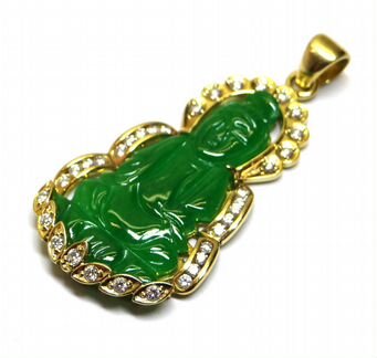 Крупный золотой кулон Будда, нефрит, бриллианты