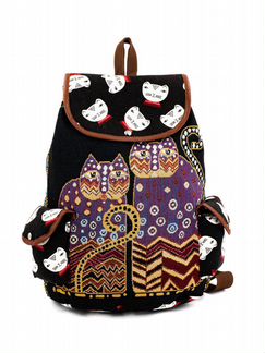 Рюкзак женский кошки фиолетовый черный 40x38x16см