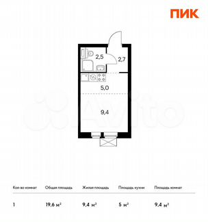 Квартира-студия, 19.6 м², 18/33 эт.