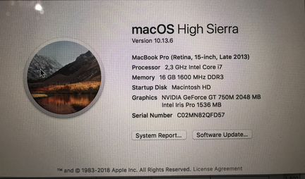 Apple MacBook Pro 15 (Late 2013) 2.3GHz/16GB/512GB